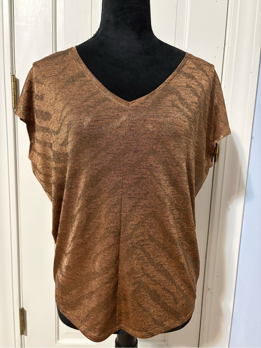 WHITE HOUSE BLACK MARKET Metallic Copper V-Neck Top